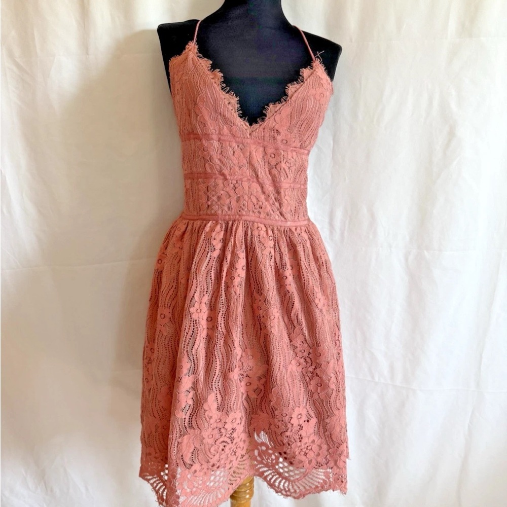 Two Sisters Dusty Pink Corset Back Lace Dress - Size 8 Medium NWT